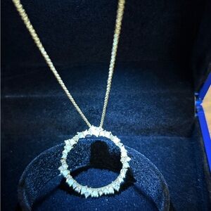 Gold Necklace with Crystal Circle Pendant